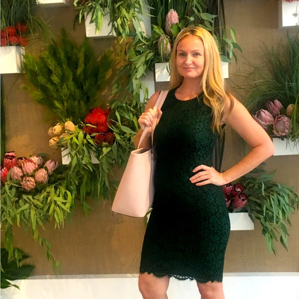 Dolce Gabana Dark forest green floral lace overlay with black form fitting slip